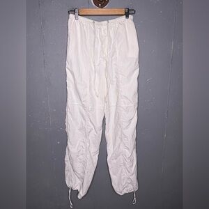 Zara White Parachute Pants with Green Stitching (XS)